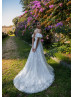 Cold Shoulder Beaded White Lace Tulle Rustic Wedding Dress